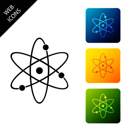 Atom icon isolated on white background. Symbol of science, education, nuclear physics, scientific research. Electrons and protonssign. Set icons colorful square buttons. Vector Illustrationのイラスト素材