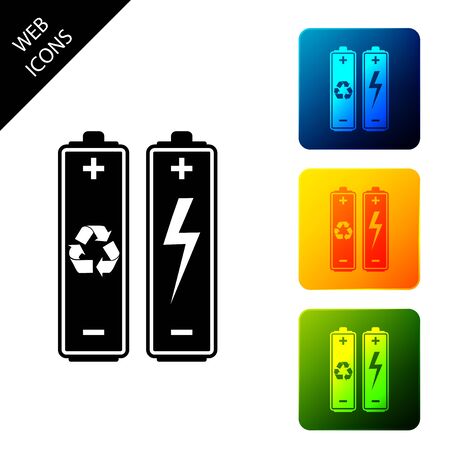 Battery with recycle symbol - renewable energy concept icon isolated on white background. Set icons colorful square buttons. Vector Illustrationのイラスト素材