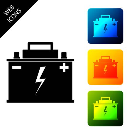 Car battery icon isolated on white background. Accumulator battery energy power and electricity accumulator battery. Lightning bolt symbol. Set icons colorful square buttons. Vector Illustrationのイラスト素材