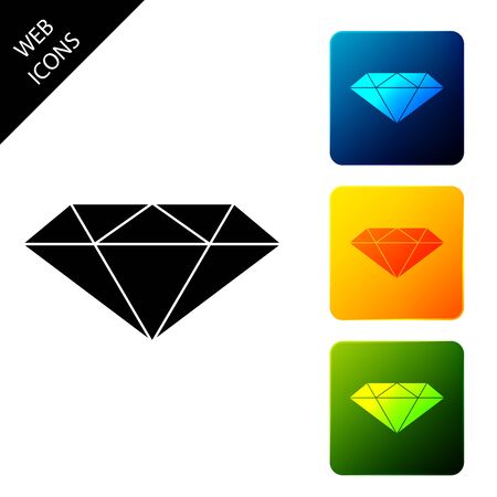 Diamond icon isolated on white background. Jewelry symbol. Gem stone. Set icons colorful square buttons. Vector Illustrationのイラスト素材
