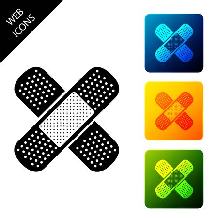 Set Bandage plaster icon isolated. Medical plaster, adhesive bandage, flexible fabric bandage. Set icons colorful square buttons. Vector Illustrationのイラスト素材