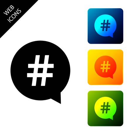 Hashtag in circle icon isolated. Social media symbol, concept of number sign, social media, micro blogging pr popularity. Set icons colorful square buttons. Vector Illustrationのイラスト素材