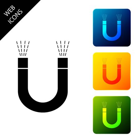 Magnet icon isolated. Horseshoe magnet, magnetism, magnetize, attraction. Set icons colorful square buttons. Vector Illustrationのイラスト素材