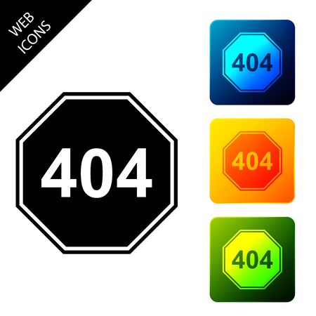 Page with a 404 error icon isolated. Template reports that the page is not found. Set icons colorful square buttons. Vector Illustrationのイラスト素材