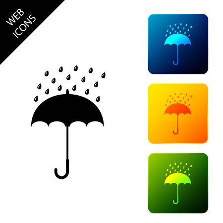 Umbrella and rain drops icon isolated. Set icons colorful square buttons. Vector Illustrationのイラスト素材