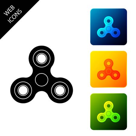 Fidget spinner icon isolated. Stress relieving toy. Trendy hand spinner. Set icons colorful square buttons. Vector Illustrationのイラスト素材