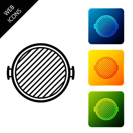 Barbecue grill icon isolated on white background. Top view of BBQ grill. Set icons colorful square buttons. Vector Illustrationのイラスト素材