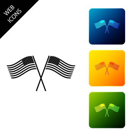 Two crossed American waving flags icon on white background. National flag of USA. The United States of America flag. Independence day symbol. Set icons colorful square buttons. Vector Illustrationのイラスト素材