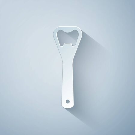 Paper cut Bottle opener icon isolated on grey background. Paper art style. Vector Illustrationのイラスト素材