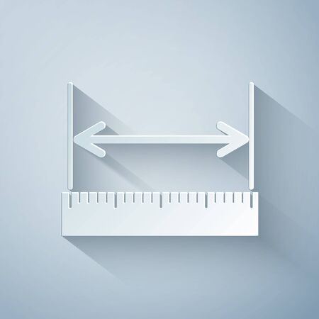 Paper cut The measuring height and length icon isolated on grey background. Ruler, straightedge, scale symbol. Paper art style. Vector Illustrationのイラスト素材