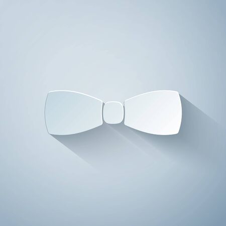 Paper cut Bow tie icon isolated on grey background. Paper art style. Vector Illustrationのイラスト素材