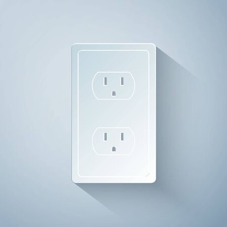 Paper cut Electrical outlet in the USA icon isolated on grey background. Power socket. Paper art style. Vector Illustrationのイラスト素材