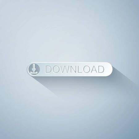Paper cut Download button with arrow icon isolated on grey background. Upload button. Load symbol. Paper art style. Vector Illustrationのイラスト素材