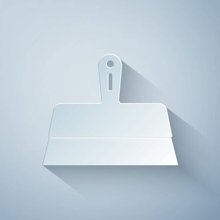 Paper cut Putty knife icon isolated on grey background. Spatula repair tool. Spackling or paint instruments. Paper art style. Vector Illustrationのイラスト素材