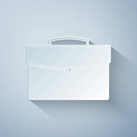 Paper cut Briefcase icon isolated on grey background. Business case sign. Business portfolio. Paper art style. Vector Illustrationのイラスト素材