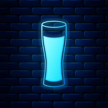 Glowing neon Glass of beer icon isolated on brick wall background.  Vector Illustrationのイラスト素材