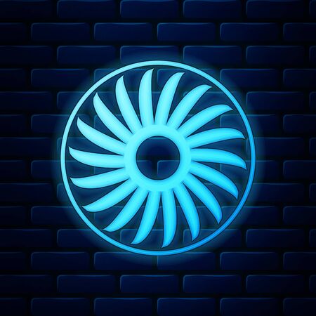 Glowing neon Ventilator symbol icon isolated on brick wall background. Ventilation sign. Vector Illustrationのイラスト素材