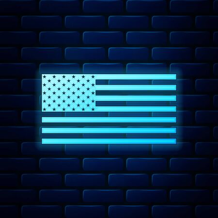 Glowing neon American flag icon isolated on brick wall background. Flag of USA. Vector Illustrationのイラスト素材