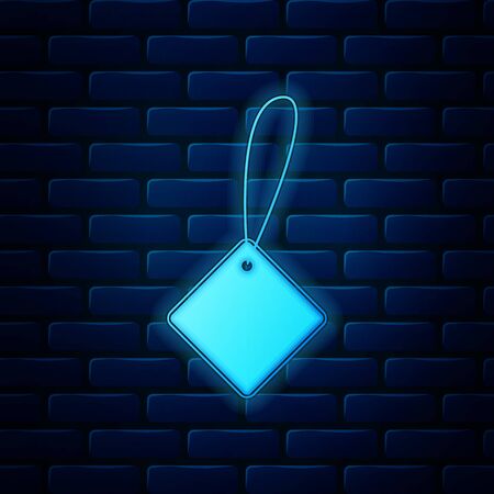 Glowing neon Blank label template price tag icon isolated on brick wall background. Empty shopping discounts sticker. Template discount banner. Vector Illustrationのイラスト素材