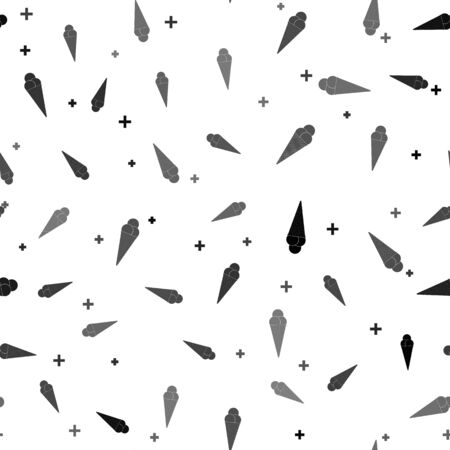 Black Ice cream in waffle cone icon isolated seamless pattern on white background. Vector Illustrationのイラスト素材