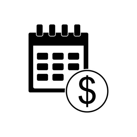 Black Financial calendar icon isolated on white background. Annual payment day, monthly budget planning, fixed period concept, loan duration. Vector Illustrationのイラスト素材