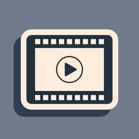 Black Play Video icon isolated on grey background. Film strip with play sign. Long shadow style. Vector Illustrationのイラスト素材