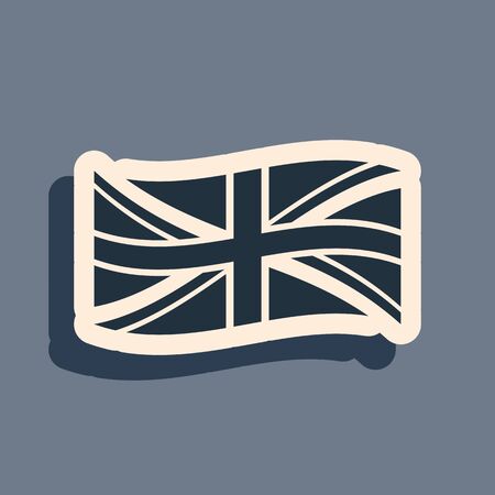 Black Flag of Great Britain icon isolated on grey background. UK flag sign. Official United Kingdom flag sign. British symbol. Long shadow style. Vector Illustrationのイラスト素材