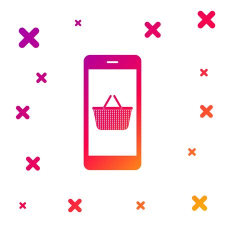 Color Mobile phone and shopping basket icon isolated on white background. Online buying symbol. Supermarket basket symbol. Gradient random dynamic shapes. Vector Illustrationのイラスト素材