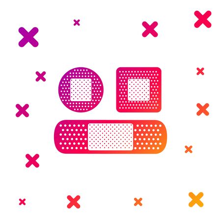 Color Set Bandage plaster icon isolated on white background. Medical plaster, adhesive bandage, flexible fabric bandage. Gradient random dynamic shapes. Vector Illustrationのイラスト素材
