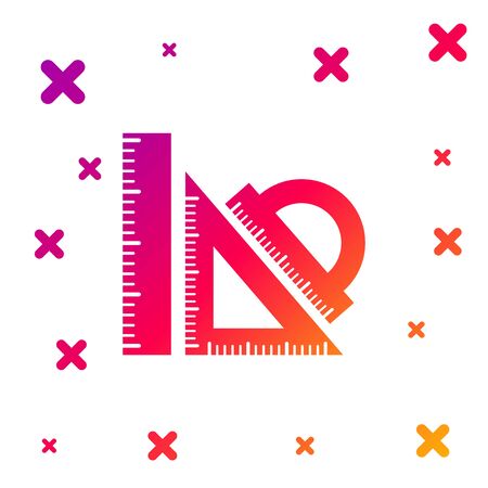 Color Set ruler, triangular ruler and protractor icon isolated on white background. Straightedge sign. Triangle sign. Geometrical instruments. Gradient random dynamic shapes. Vector Illustrationのイラスト素材