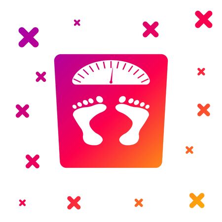 Color Bathroom scales with footprints icon isolated on white background. Weight measure Equipment. Weight Scale fitness sport concept. Gradient random dynamic shapes. Vector Illustrationのイラスト素材