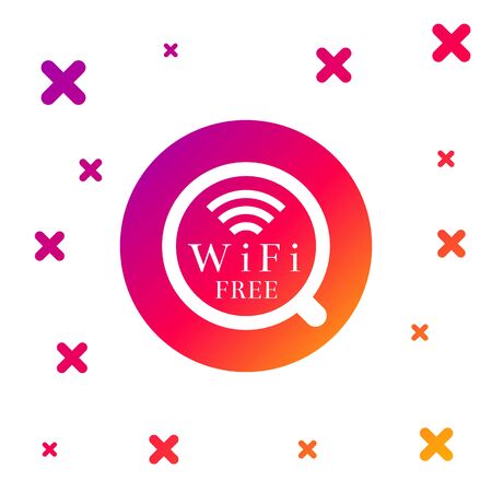 Color Cup of coffee shop with free wifi zone icon isolated on white background. Internet connection placard. Gradient random dynamic shapes. Vector Illustrationのイラスト素材