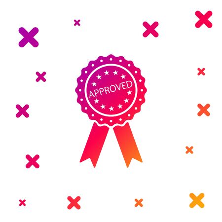 Color Approved or certified medal badge with ribbons icon isolated on white background. Approved seal stamp sign. Gradient random dynamic shapes. Vector Illustrationのイラスト素材