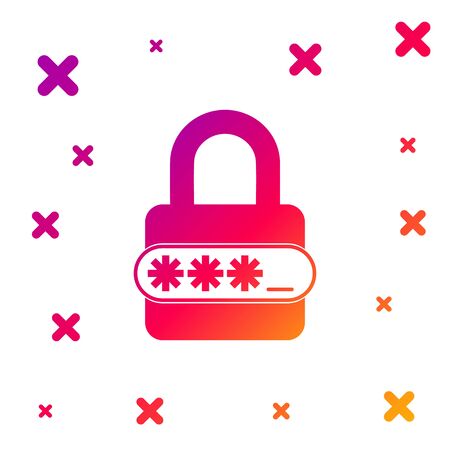 Color Password protection and safety access icon isolated on white background. Lock icon. Security, safety, protection, privacy concept. Gradient random dynamic shapes. Vector Illustrationのイラスト素材