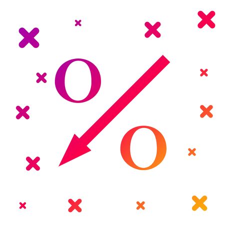Color Percent down arrow icon isolated on white background. Decreasing percentage sign. Gradient random dynamic shapes. Vector Illustrationのイラスト素材