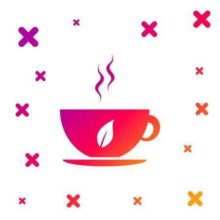 Color Cup of tea and leaf icon isolated on white background. Gradient random dynamic shapes. Vector Illustrationのイラスト素材