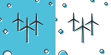 Black Wind turbine icon isolated on blue and white background. Wind generator sign. Windmill silhouette. Windmills for electric power production. Random dynamic shapes. Vector Illustrationのイラスト素材