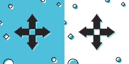 Black Arrows dots in four directions icon isolated on blue and white background. Random dynamic shapes. Vector Illustrationのイラスト素材