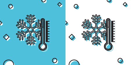 Black Thermometer with snowflake icon isolated on blue and white background. Random dynamic shapes. Vector Illustrationのイラスト素材