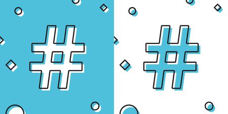 Black Hashtag icon isolated on blue and white background. Social media symbol. Modern UI website navigation. Random dynamic shapes. Vector Illustrationのイラスト素材