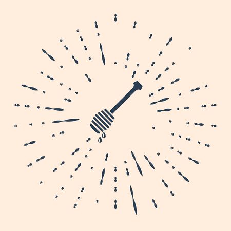 Black Honey dipper stick with dripping honey icon isolated on beige background. Honey ladle. Abstract circle random dots. Vector Illustration.のイラスト素材