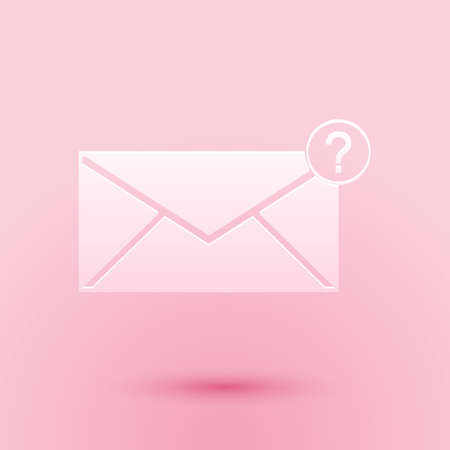 Paper cut Envelope with question mark icon isolated on pink background. Letter with question mark symbol. Send in request by email. Paper art style. Vectorのイラスト素材