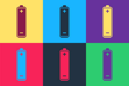 Pop art Battery icon isolated on color background. Vectorのイラスト素材