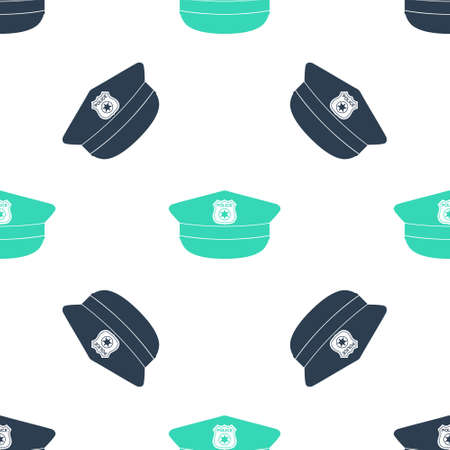 Green Police cap with cockade icon isolated seamless pattern on white background. Police hat sign. Vectorのイラスト素材