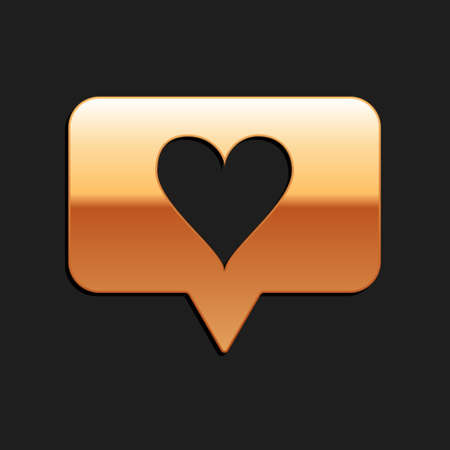 Gold Like and heart icon isolated on black background. Counter Notification Icon. Follower Insta....