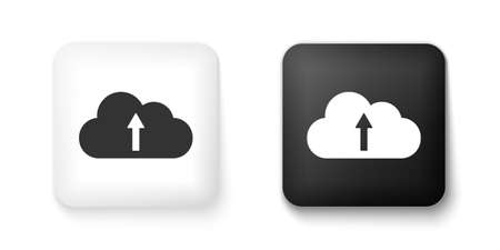 Black and white Cloud upload icon isolated on white background. Square button. Vectorのイラスト素材