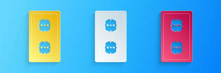 Paper cut Electrical outlet icon isolated on blue background. Power socket. Rosette symbol. Paper...