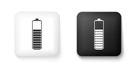 Black and white Battery charge level indicator icon isolated on white background. Square button. Vectorのイラスト素材
