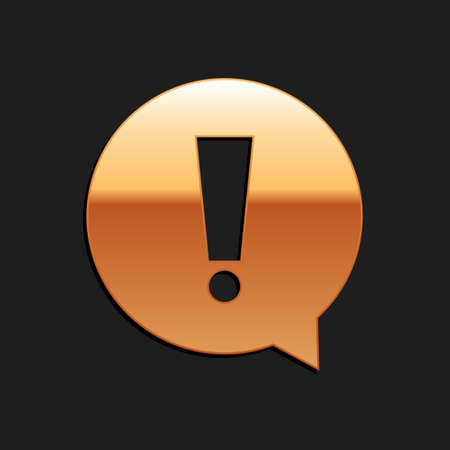 Gold Exclamation mark in circle icon isolated on black background. Hazard warning symbol. Long shadow style. Vectorのイラスト素材