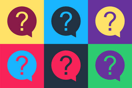 Pop art Question mark in circle icon isolated on color background. Hazard warning symbol. Help symbol. FAQ sign. Vectorのイラスト素材